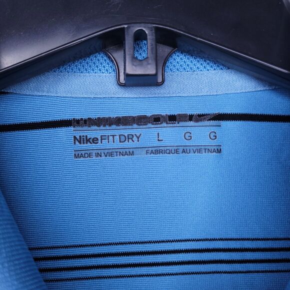 Nike Polo Shirt Mens Large Striped Blue Dri Fit Golf Swoosh - Picture 9 of 11